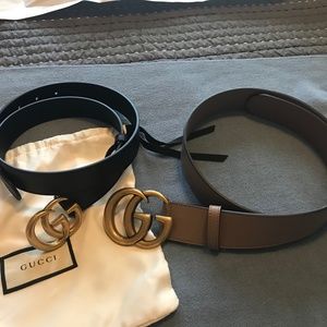 2 Gucci belts, size 80, wide tan GG logo/med black GG logo
